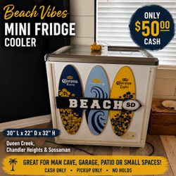 🌴 BEACH VIBES MINI FRIDGE / COOLER – $50 CASH! 🌴