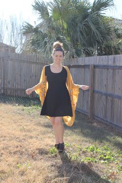 Yellow kimono and black dress
