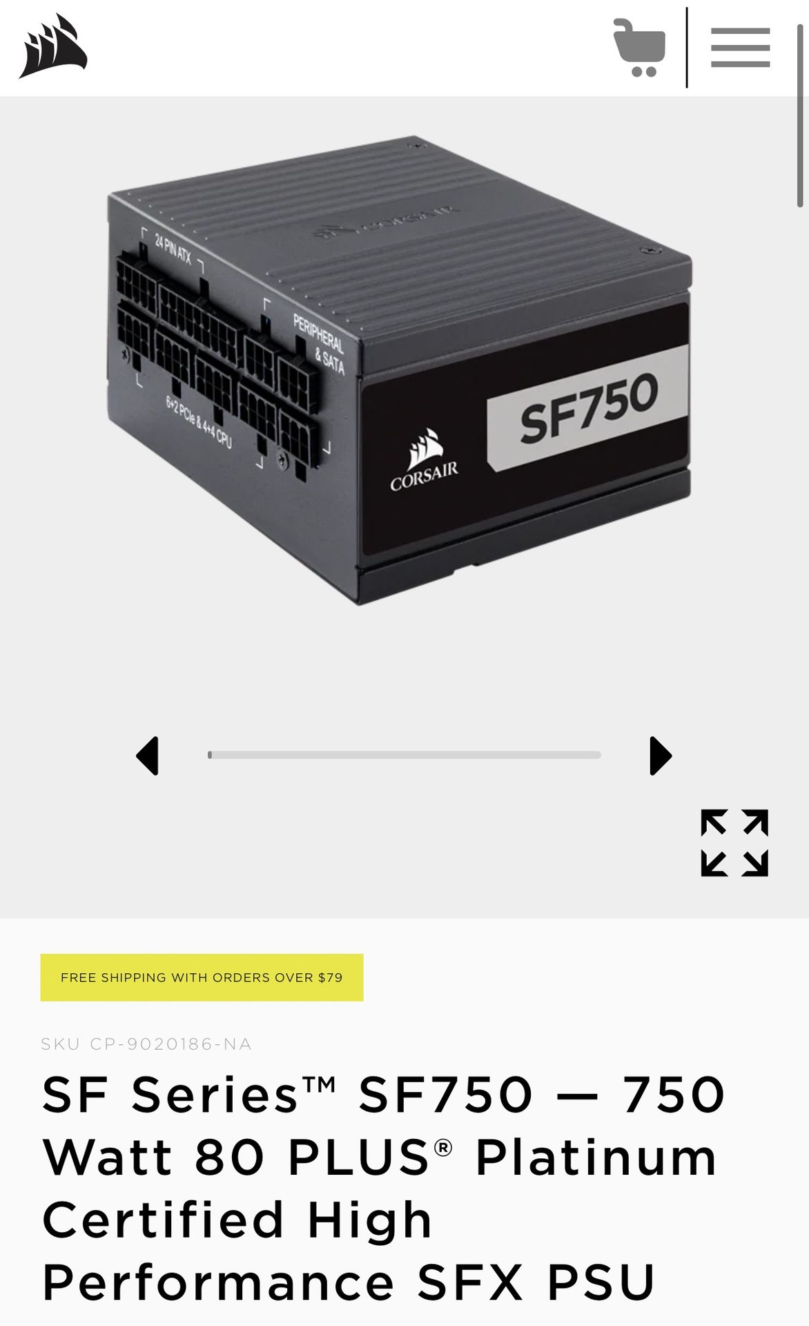 Corsair SF750 PSU - 750W 80+ Platinum Power Supply