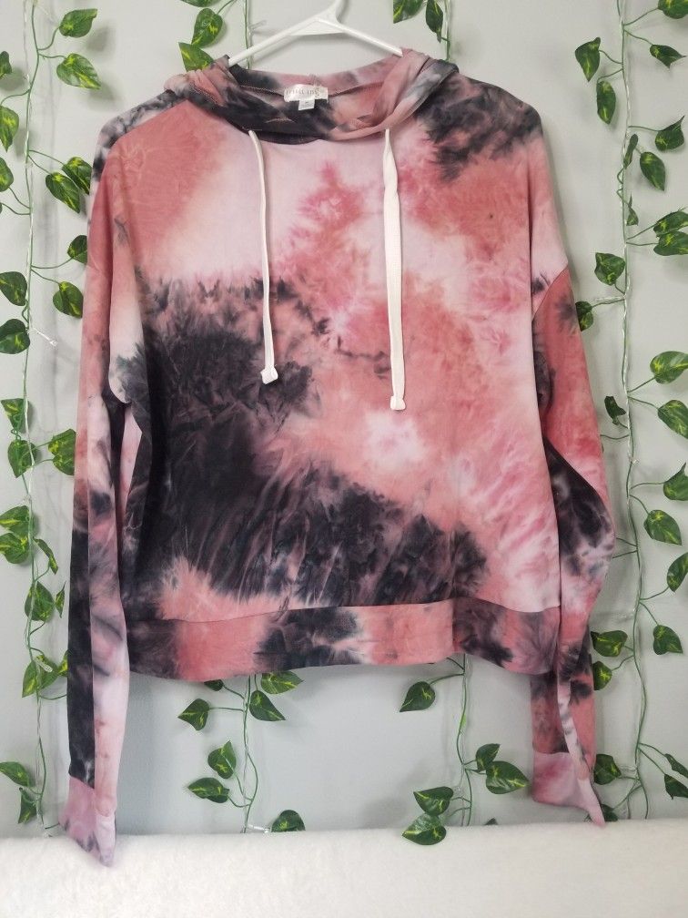 NWT Orange Kiss Boutique Tie Dye Pattern Pink Womens Med Crop Top Sweater Hoodie