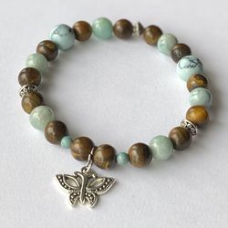 Encouragement & Protection | 4-10mm Semi-precious Gemstone Bracelet | Turquoise • Brown Tigers Eye | Handmade |