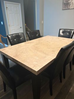Dining table, chairs and hutch