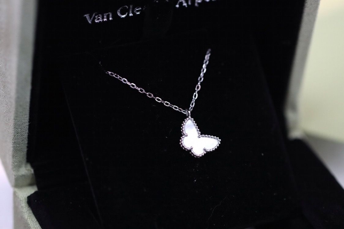 Van Cleef Arpels Vca Silver Mother Butterfly Bone Necklace