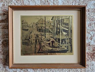 Vintage Lionel Barrymore "Water Front" Gold Foil Framed Etching Print