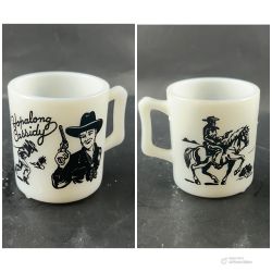 Vintage 1950s BLACK Hopalong Cassidy Childs Milk Mug Cup Hazel Atlas White Glass