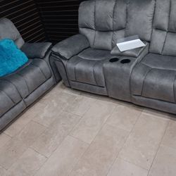 *Ad Special*---Barcelona Fabric Gray Fabric Reclining Sofa/Loveseat Sets---Delivery And Easy Financing Available 👍 