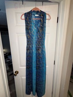 Sleeveless Maxi Dress Blue Gold Print