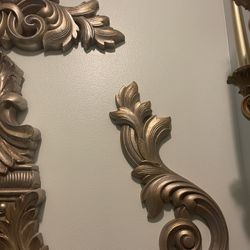 Ornate Vintage Gold Wall Mirror Set with Decorative Appliques.