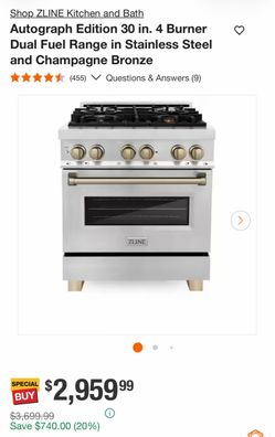 Shop ZLINE Kitchen and Bath Autograph Edition 30 in. 4 Burner Dual Fuel Range in Stainless Steel and Champagne Bronze