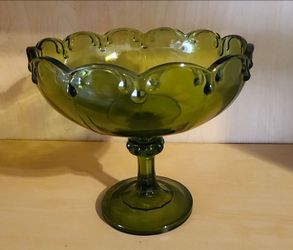 Vintage Indiana Glass Avocado Green Compote, Pedestal Bowl