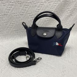 LongChamp Le Pliage Tres Paris Navy Mini pouch with Shoulder Strap 