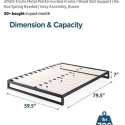 ZINUS Trisha Metal Platforma Bed Frame / Wood Slat Support / No Box Spring Needed / Easy Assembly, Queen