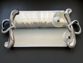 VTG Godinger silver-plated mirrored vanity tray, Heart shape handles 16x8.5”