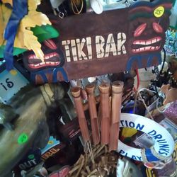 Colorful Wooden Tiki Bar Bamboo Wind Chime