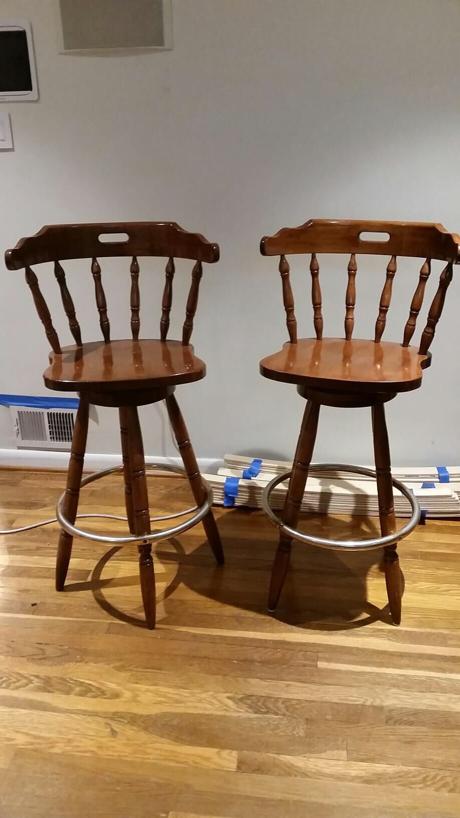 Pair of wooden Bar stools with backs