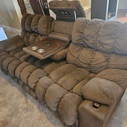 Brown Fabric Recliner Sofa W/massager