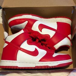 Red and White Nike High Dunks