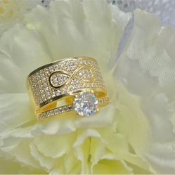 NEW 18K Gold Plated 2in1 Infinity Adjustable Ring w/Radiant Simulated Diamonds