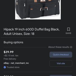 HiPack 19 Inch Duffle Bag (Black)