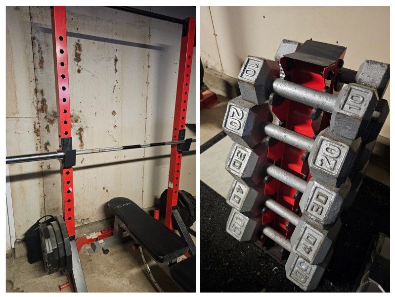 🏋️♂️ Complete Home Gym Setup – CAP Power Rack, Bench, Barbell, Plates & Dumbbells
