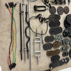 Home Gym Set - 400lb Weights, Bars, Dumbbells, Resistance Bands