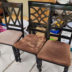 3 Black Wooden Wood Dining Chairs 