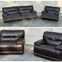 Genuine Leather Power Reclining Sofa & Chair Set