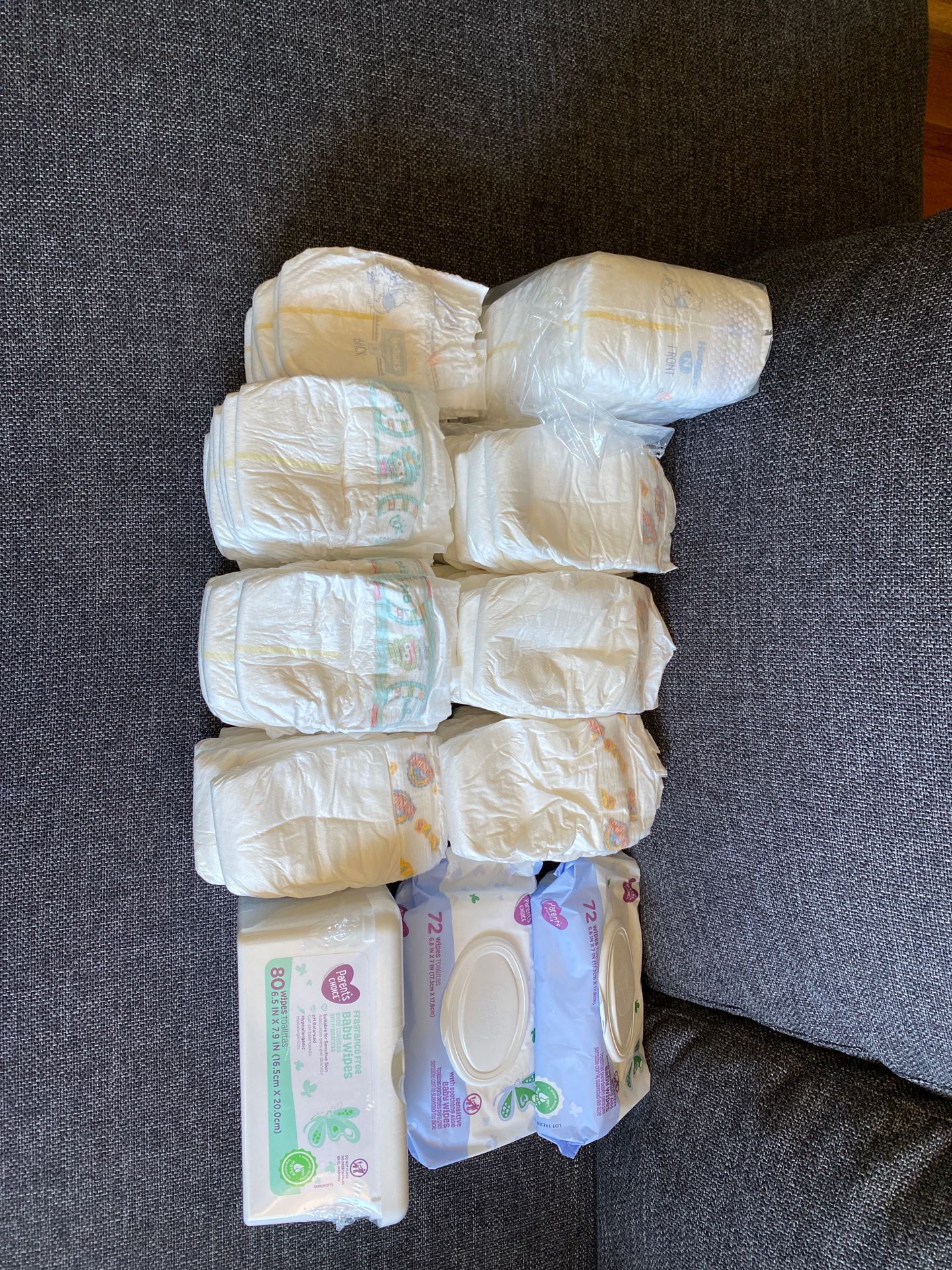 Newborn baby diapers and wipes