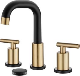 8 Inch Widespread Bathroom Sink Faucet 3 Hole Black & Brushed Gold -NEW (3015/12)