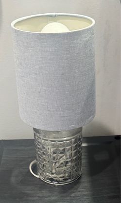 Table Lamp with Glass Base and Gray Shade