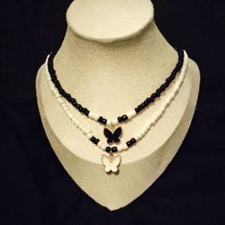 Beautiful Black and White Butterfly Necklaces 
