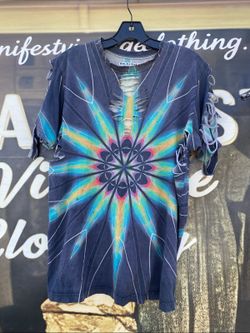 Radical Tie Dye Mandala Festival T Shirt Customized Slashes PAOM T Shirt Size L