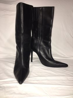 Victoria secret Black leather side zip heeled boots