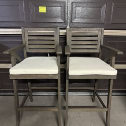 Set Of 2 New Noble House Outdoor Gray Rustic Wood Barstool 30” Seat High To Floor 