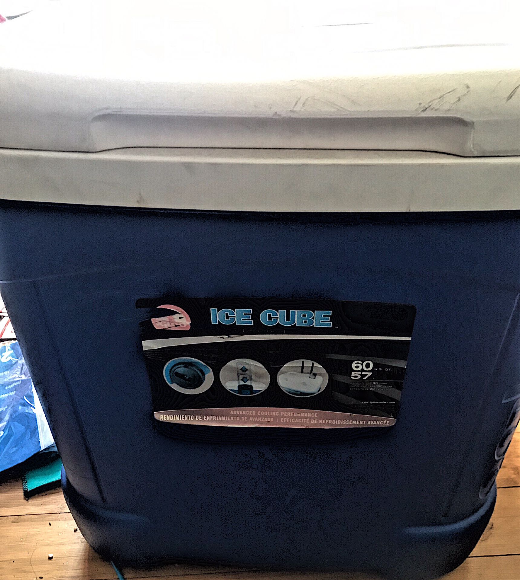 60-Quart Ice Cube Roller Cooler, Ice Chest, Ice Cooler