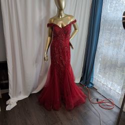 Camille Red Maroon Off The Shoulder Mermaid Gown