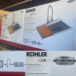 KOHLER Sink With Faucet, Cutting Board And Accessories 