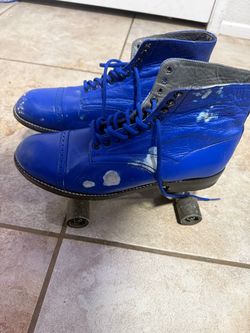 Blue Leather Roller Skates Lace-Up Boots