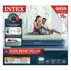 Intex 15" Prestige Airbed with Built-in USB Powered Pump - QUEEN