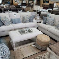 Traemore Linen Living Room Set Sofa & Loveseat🚛Same Day Delivery🚨Finance&Delivery Available