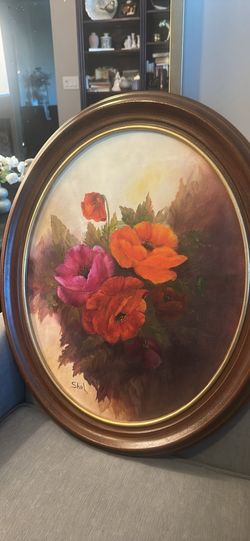 Vintage oil painting of floral poppies