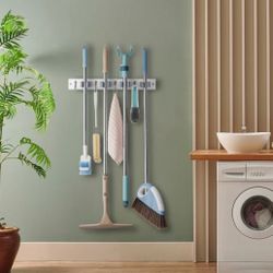 2 Pieces -Saxhorn Broom Mop Holder Wall Mount Stainless Steel Tool Hanger Storage Organizer for Home, Kitchen, Garage, Garden, Laundry Room, Bathroom
