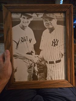 Framed 1920s babe ruth/ted Williams handshake photo