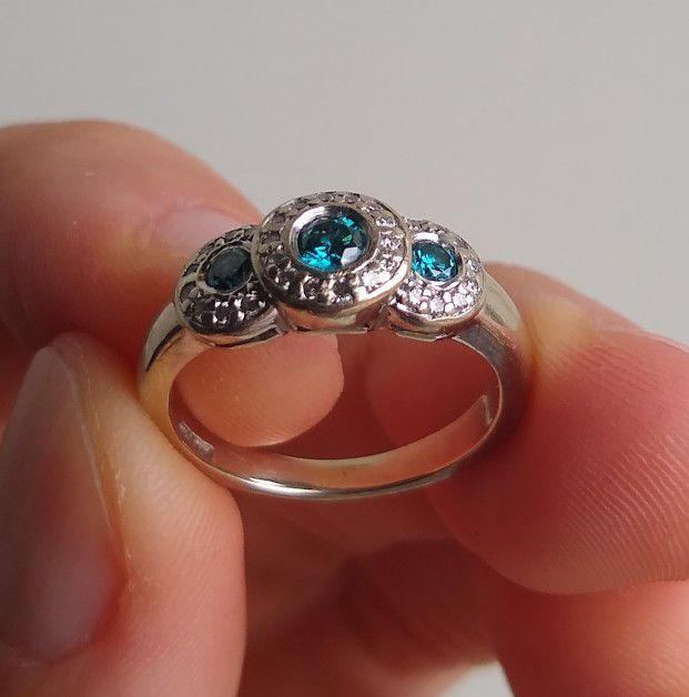 Blue Diamond Ring 14k White Gold