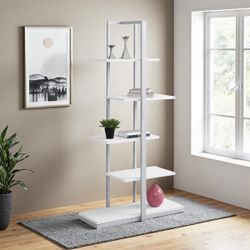Bookshelf with 5 Open Shelves in White Finish, 59.8" H X 31.87" W X 12.7" D