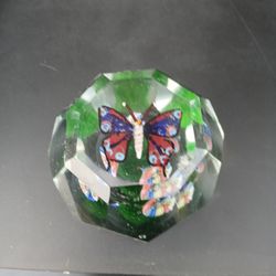 Antique Baccarat Butterfly Over Clematis Flower Glass Paperweight. 