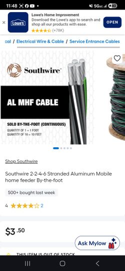 AL MHF CABLE SOUTHWIRE 125FT 2-2-4-6