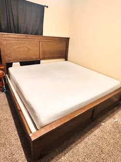 King Size Bed Frame + Mattress + Metal Foundation – $200