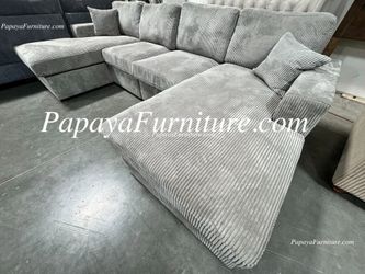 NEW LARGE U Shape Sectional with TWO CHAISE BIG SALE Seccional Couch Sofa Set Big Clearance Modern Grey Fabric Lounge Lounger Furniture Warehouse SALE