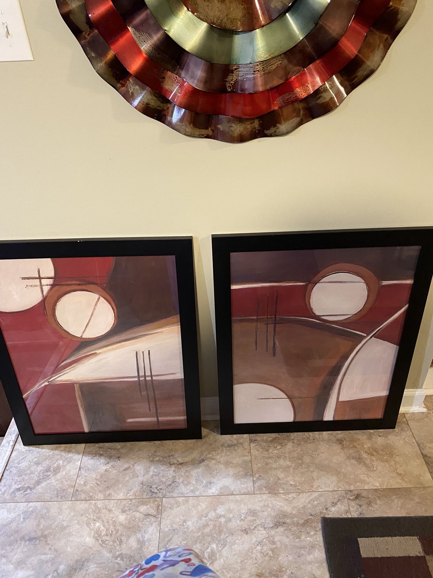 2 Identical Large Abstract Framed Wall Art.
